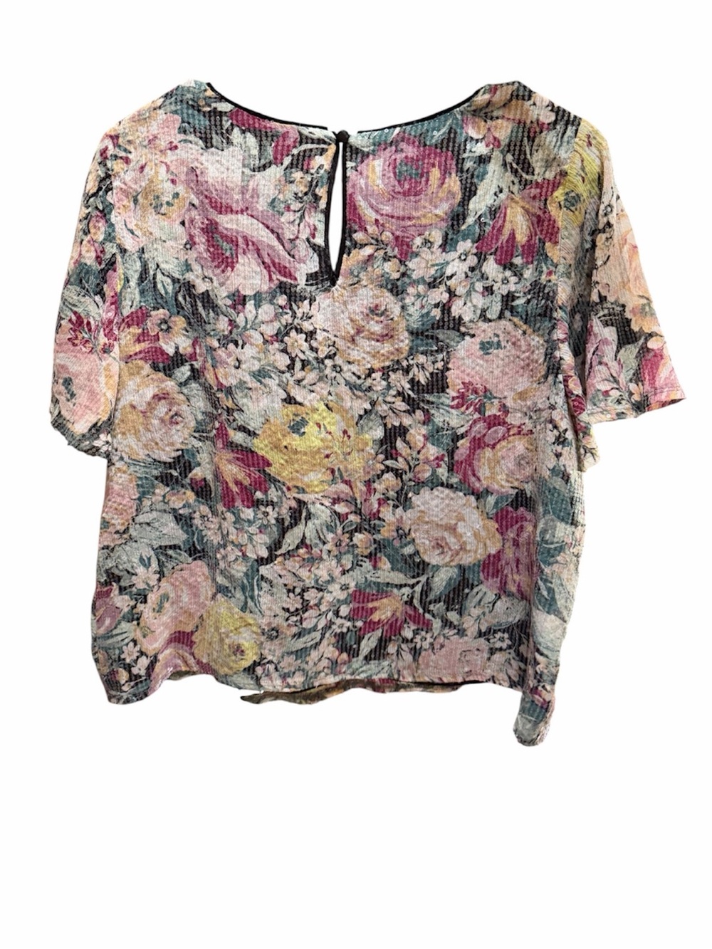 LC Lauren Conrad Floral Textured Short Sleeve Top - Pink, Yellow, Green - Picture 6 of 6